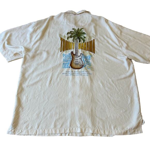 Tommy Bahama Silk Shirt Men 2XL Hawaiian Summer Paradise Tour 1993 Guitar Patch - Picture 12 of 14